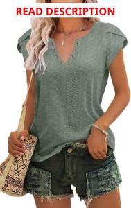 lot 4470 image: IPMQ Womens Casual V Neck Tee Shirts Summer Short Sleeve Lightweight Dressy Top Blouses Black Large
