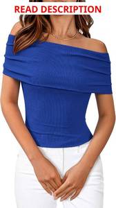 lot 4483 image: BTFBM Fall Tops for Women Off The Shoulder Summer Top Short Sleeve Shirts Rib Knit Slim Fit Going Out Pink Medium