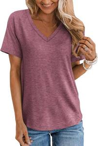 lot 4492 image: TICTICMIMI Womens Summer V Neck Short Sleeve Tops Casual Basic T Shirts Loose Fit Dressy Tunic Blouse Purple Medium