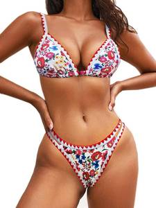 lot 4503 image: BIKINX Womens Swimsuits Sexy Thong Micro Bikini Ditsy Floral Two Piece Sets Bathing Suit Color Block Bandeau Swim Top Medium