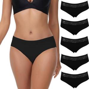 lot 4508 image: Womens Underwear Cotton Panties Lace Soft Hipster Panty Ladies Stretch Full Briefs 5 Pack Black Medium