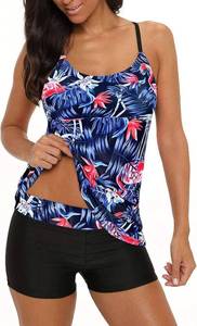 lot 4511 image: Century Star Tankini Swimsuits for Womens Bathing Suits Two Piece Tummy Control Tankini Swimsuit Top with Boyshorts Flamingo Black Small