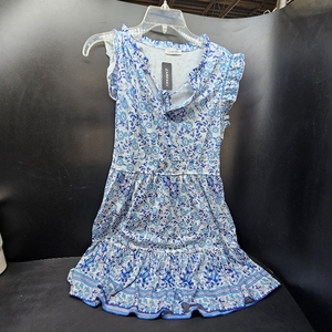 lot 4516 image: ZABERRY Womens Casual Summer Dresses Drawstring V Neck Tiered Boho Floral Sundress Vacation Mini Dress Blue Floral Medium