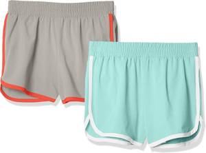 lot 4520 image: Amazon Essentials Girls and Toddlers  Athletic Active Running Shorts, Pack of 2 Grey and Teal XL