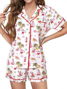 lot 4524 image: FEMLE Womens Preppy Monkey Pajamas Cute Pj Sets 2 Piece Short Sleeve Button Down Loungewear Pjs Shorts Pajama Set Medium