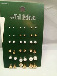 lot 150 image: Pearl & Rhinestone Cubic Zirconia Stud Earring Set 16pc - Wild Fable White Brass, Nickel-Free Metal - Retail $15