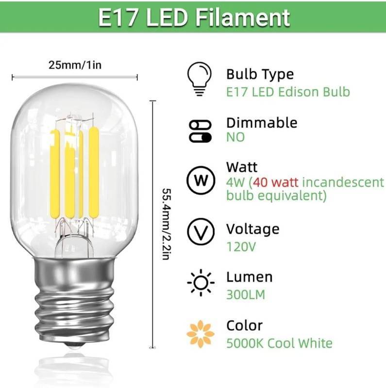 lot 63571 image: LED Microwave Light Bulbs Range Hood 40W Equivalent E17 Appliance Bulb Compatible with Whirlpool Maytag GE Kenmore 8206232A 5000k Daylight 4W 300LM CRI90 (Pack of 2) - Retail $7