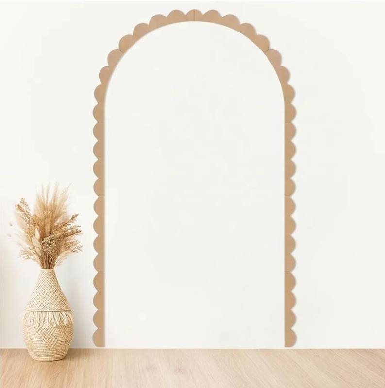 lot 63586 image: Novabright Unfinished Scalloped Decorative Wood Trim Pre-Cut Wood Molding 60 x 36 Inch Cute DIY Scalloped Edge Moulding Trim Decorative Wainscoting Panel for Home Wall Cabinet Shelf Window Door - Retail $22