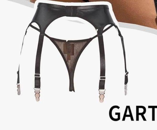 lot 63636 image: Womens Garter Belt Sexy Suspenders Black Plus Size Thigh High Garters with 6 Metal Clips for Stockings, 2XL - Retail $15