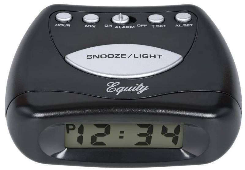lot 63729 image: Equity 31003 LCD Snooze Alarm Clock, Black - Retail $11
