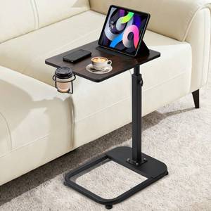 lot 58639 image: Adjustable TV Tray Table with Rounded Metal Corners, C-Shaped Snack Table for Couch, Sofa, Bed or Chair, Small Space Side Table for Eating, Dinner, or Laptop Use MISSING PARTS - Retail $27
