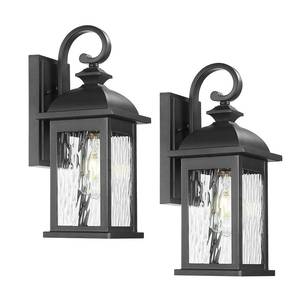 lot 58647 image: 2 Packs Outdoor Waterproof Wall Lights Fixture, 15 Wall Lantern for Porch, Anti-Rust Matte Black Finish with Water Ripple Glass,4FD54B-2PK BK-WP - Retail $104