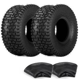 lot 58648 image: 15x6.00-6 Tire and Inner Tube Set, TR-13 Straight Valve Stem, Replacement Riding Mower Front Wheel Assembly, 2 Pack - Retail $50