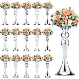 lot 58649 image: 16 Pcs Metal Flower Arrangements Stand Metal Wedding Centerpiece Stand Tall Table Decor Flower Vase for Wedding Reception Centerpieces Event Party Hotel Home Decor(12.6 Inch,Silver) - Retail $90