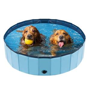 lot 58651 image: Portable Dog Pool PVC Pet Swimming Pool Bathtub Collapsible, Hard Plastic for Pets to Swim and Bath (L-48x 12 Blue) - Retail $30