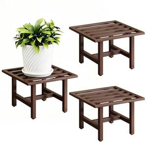 lot 58663 image: Heavy Duty Metal Plant Stand Outdoor, 330 lbs Wrought Iron Square Plant Stand Indoor, Rustproof Low Pedestal for Large Flower Pots, Patio, Balcony, Garden Decor 3 Pack Coffee - Retail $49