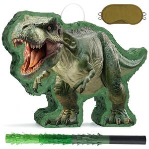 lot 58668 image: Dinosaur Pi�ata - Jungle Dinosaur Pi�ata Bundle with Blindfold and Bat for Kids Boys Jungle Dinosaur World Birthday Party Decorations Family Games Dino Theme Party Supplies - Retail $28