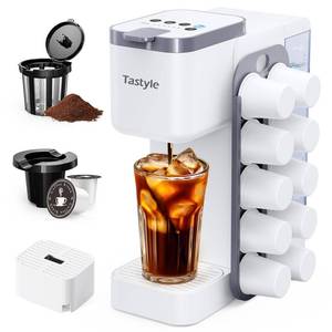 lot 58671 image: Hot & Iced Coffee Maker with Magnetic K-Pod Organizer (Pods Not Included), Stores 10 Pods, 4-5 Cups Coffee Maker & Single-serve Brewer for K Cup & Grounds, 40oz Removable Water Tank, White - Retail $60