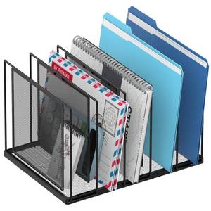 lot 58676 image: File Organizer for Desk, 5-Section Vertical File Sorter, Paper Holder Organizer Standing Metal File Folder for Office Home Classroom, Black - Retail $17