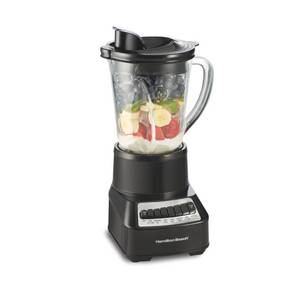lot 58683 image: Hamilton Beach Wave Crusher Blender for Smoothies With 40 Oz Glass Jar and 14 Functions, Ice Sabre Blades & 700 Watts for Consistently Smooth Results, Black & Stainless Steel - Retail $51