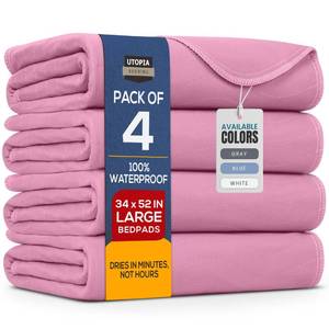 lot 58688 image: Utopia Bedding Washable Underpads 34 x 52 (Pack of 4), Waterproof Reusable Heavy Absorbency Incontinence Bed Pads for Adults, Kids, Elderly and Pets, Bedwetting Pads for Sofa and Couch (Pink) - Retail $32