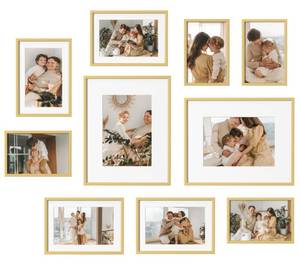 lot 58692 image: Aluminum Gallery Wall Frame Set of 10, Including 2Pcs 8x10, 4Pcs 5x7, 4Pcs 4x6 Photo Frames for Wall or Tabletop Display, Multiple Sizes Picture Frames Collage Wall Decor, Gold - Retail $45