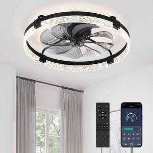 lot 58702 image: 24 Inch Ceiling Fans with Lights and Remote, Modern Dimmable Low Profile Ceiling Fan, Black Flush Mount Ceiling Fan with 3 CCT and 6 Speeds - Retail $96