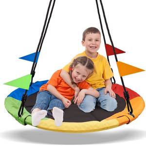 lot 58720 image: PACEARTH 40 Inch Saucer Tree Swing Flying 900lb Weight Capacity 2 Added Hanging Straps Adjustable Multi-Strand Ropes Colorful Safe and Durable Swing Seat for Children - Retail $37