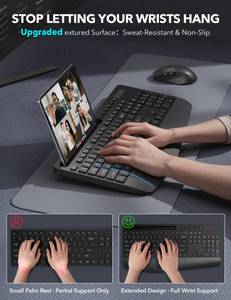 lot 58724 image: Wireless Keyboard and Mouse Combo - Full-Sized Ergonomic Keyboard with Wrist Rest, Phone Holder, Sleep Mode, 2.4G Quiet Keyboard for PC Laptop, Complete Work Setup for Office or Home -Trueque KM23 - Retail $30