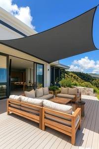 lot 58726 image: Sun Shade Sail Rectangle 12 x 16 Permeable Canopy - UV Block Sunshade for Patio, Garden, Backyard, Deck (Gray) - Retail $34