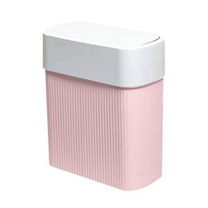 lot 58728 image: Bathroom Trash Can with Lid, 12L Small Plastic Garbage Can for Kitchen with Press Top Lid, 3.2 Gallon Slim Dog Proof Wastebasket Trash Bin for Office, Bedroom, Living Room, Home Cabinet-Pink - Retail $28