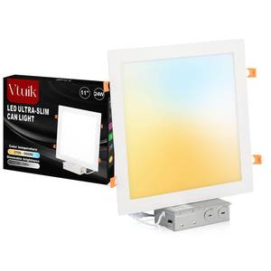 lot 58729 image: 11 Inch Square LED Recessed Ceiling Light 5CCT for Kitchen Retrofit, Ultra Thin Canless Wafer Downlight Damp Rated for Bathroom, 24W Dimmable 1920LM for Living Room ETL FCC - Retail $24