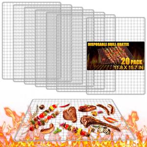 lot 58730 image: 10 Pack Disposable Grill Topper,11.8X15.8 Inch Disposable Grill Grates,Stainless Steel Roasting Racks,Barbecue Mesh Mat,Heavy-Duty Baking Rack for Picnics Camping Cooking Outdoor BBQ (10 Pcs) - Retail $30