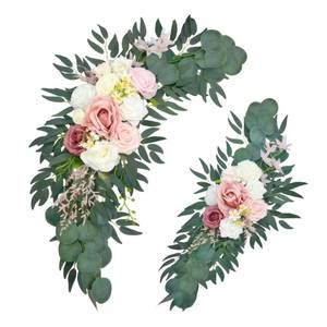 lot 58732 image: Wedding Arch Flowers 2 Pack, Artificial White Roses and Greenery Swag for Welcome Sign Decorations - Retail $32