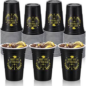 lot 58743 image: 100 Pcs Law School Graduation Plastic Cups Bulk Party Supplies Meet You at The Bar Black Gold Disposable Plastic Cups for Law School Criminal Justice Lawyer Grad Grade, 16OZ