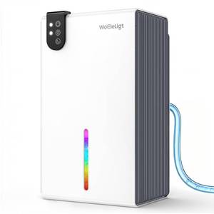 lot 58748 image: 98 OZ Small Dehumidifier for Home 1000 Sq Ft, Quiet Dehumidifier with Drain Hose, Auto Shut-Off, Sleep Mode, 7-Color Light for Basement, Bedroom, Bathroom, Closet, RV (Sliver White) - Retail $78