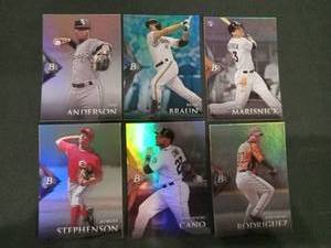 lot 6227 image: Bowman Platinum MLB Baseball Card Lot of 6 - Cano, Anderson, Braun, Stephenson, Rodriguez, Marisnick