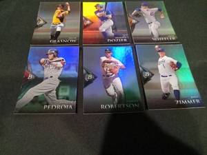 lot 6231 image: Bowman Platinum MLB Baseball Card Lot - Glasnow, Dozier, Wheeler, Pedroia, Robertson, Zimmer