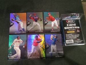 lot 6236 image: Bowman Platinum Baseball Card Lot - Lindor, Santana, Nimmo, Kaminsky & More with BCW Sleeves