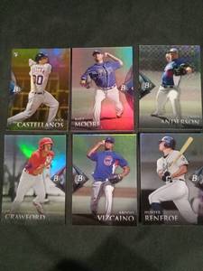 lot 6237 image: Bowman Platinum Baseball Card Lot of 6 - Castellanos, Moore, Anderson, Crawford, Vizcaino, Renfroe