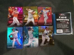 lot 6240 image: Bowman Platinum MLB Foil Baseball Card Lot with BCW Card Sleeves