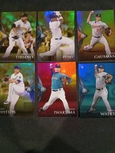 lot 6242 image: 2014 Bowman Platinum MLB Baseball Card Lot of 6 - Shields, Liriano, Iwakuma, Puig, Walker, Gausman