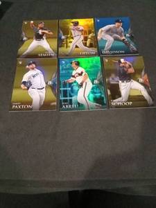 lot 6244 image: 2014 Bowman Platinum Baseball Card Lot of 6 - Semien, Upton, Davidson, Paxton, Abreu, Schoop