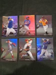 lot 6259 image: Bowman Platinum MLB Baseball Card Lot of 6 - Strasburg, Wright, Smith, Hanson, Gonzales, Lee