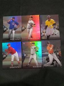 lot 6263 image: Bowman Platinum MLB Baseball Card Lot - Stanton, Bell, Vizcaino, Kaminsky, Walker, Stratton