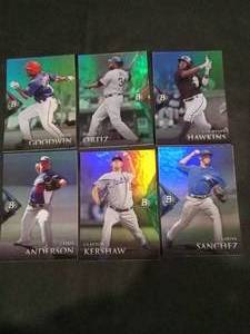 lot 6264 image: 2014 Bowman Platinum MLB Baseball Cards Lot of 6 - Kershaw, Ortiz, Sanchez & More