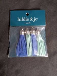 lot 3996 image: hildie & jo 4 Tassels with Silver Caps Blue and Green