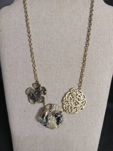 lot 6369 image: Chain Necklace with Three Pendant Charms Floral Filigree Design