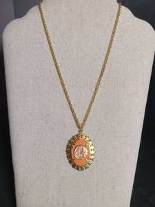 lot 6372 image: Gold-Tone Necklace with Coin Pendant and Orange Stone Frame