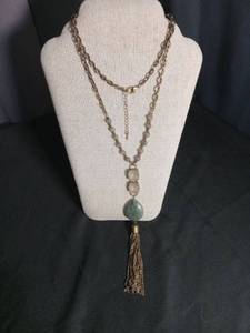 lot 6374 image: Layered Chain Necklace with Beads and Tassel Pendant